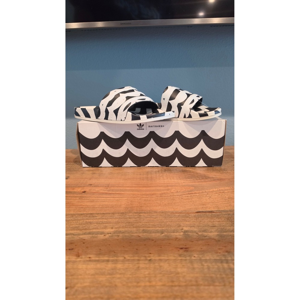 Adidas Marimekko Adilette Slides Black White Laine Wave Print GW7536 US 5